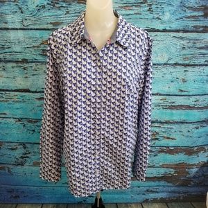 Charter Club Sz 12 Blue Dress Shirt white Swans